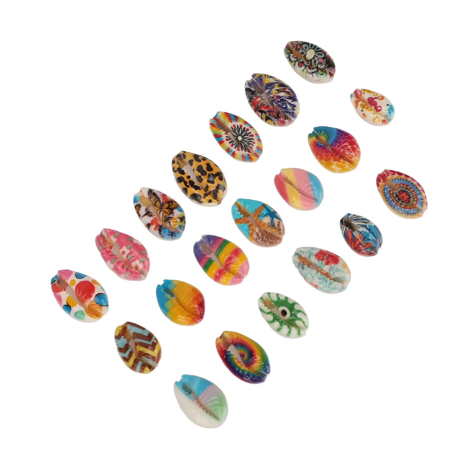 Floral Print Hair Shell Pendants & Rings Set for Braids Dreadlock