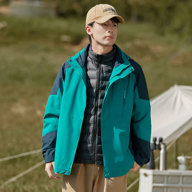 

Men's Thermal Windproof Waterproof Ski Jacket Set, Detachable Down Filled Inner Coat for Winter Hiking Camping Travel