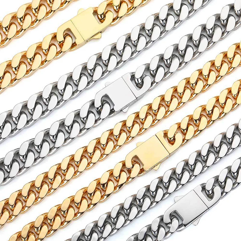 5/7/9/11/13/15mm Stainless Steel Cuban Miami Chains Necklaces for Men Hip Hop Rapper Jewelry Gold SIlver Color