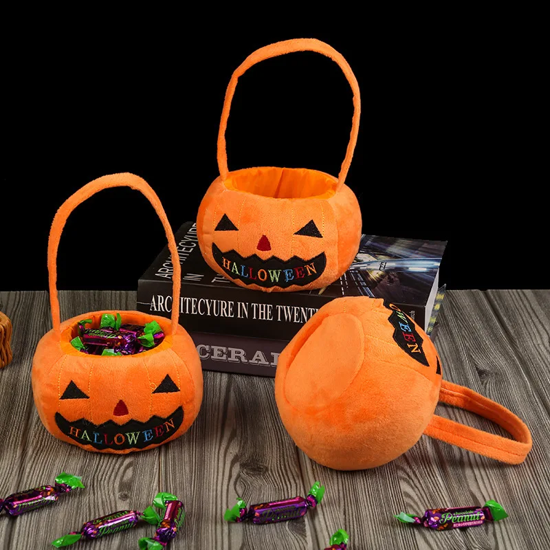 

Halloween Plush Printed Party Decor Drawstring Pouch Fruit Sack Handbag Candy Bag Apple Tote Pouches for Decoration Kids Gift