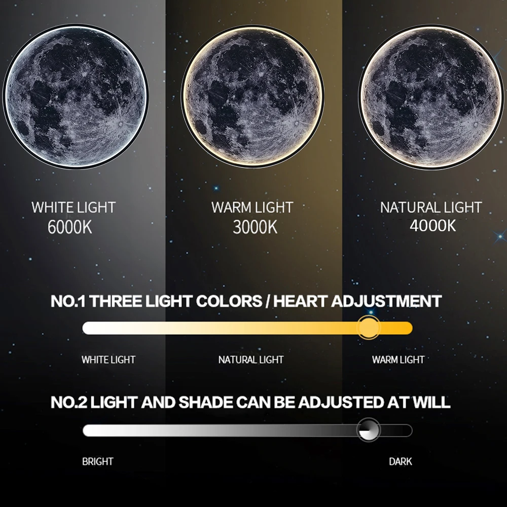 Modern LED Wall Lamp with Remote Control Dimmable 3D Moon Background Night Light Corridor Bedroom Indoor Home Wall Decor Light