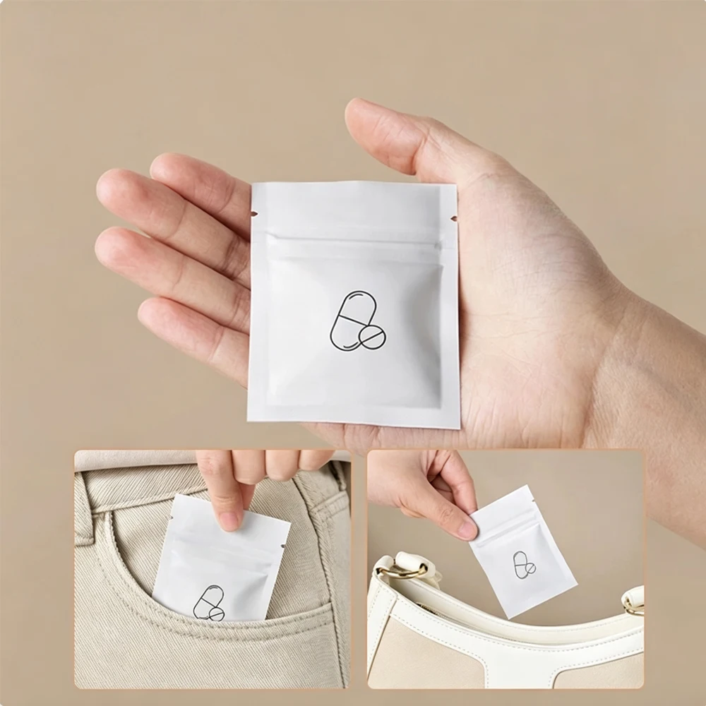 30-600Pcs Pull-out Reusable Pill Pouch Bag Travel Medicine Organizer Dustproof Zippered Pill Pouch Moisture-proof Self Sealing