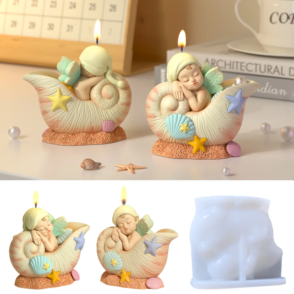 LZ099 3D Conch Baby Candle Molds DIY Casting Sleeping Angel Aromatherapy Gypsum Ornaments Silicone Mold Crafts Gifts