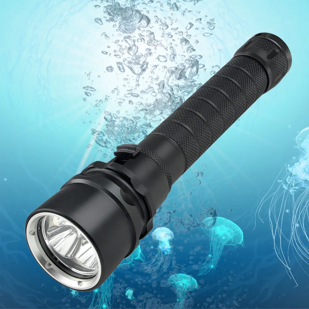 E2 Diving Flashlight Safety Dive Light Torch T6 Underwater Scuba Flashlights 100M for Under Water Sports Outdoor Cycling Fishing