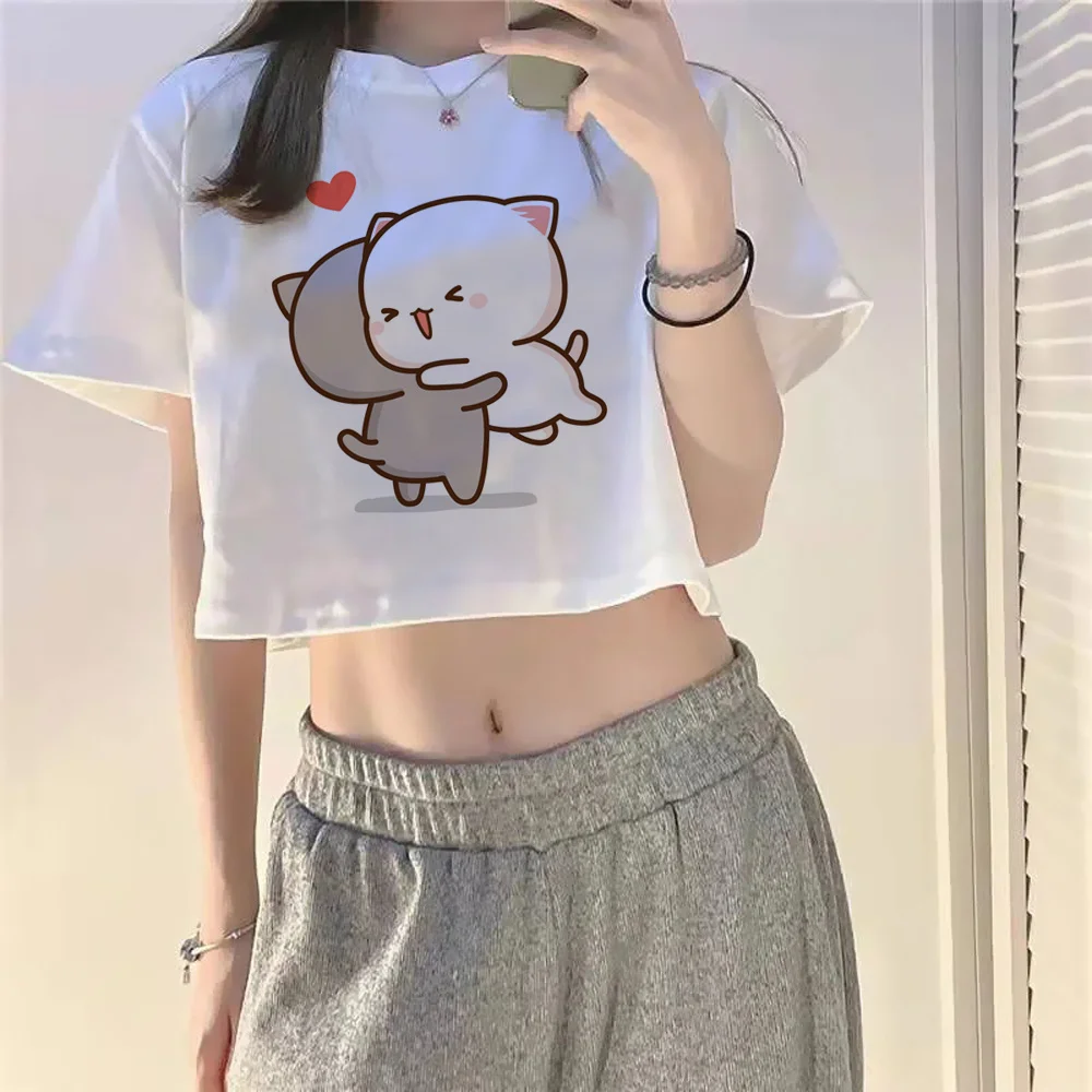 Peach And Goma Mochi Cat Love Print gothic  graphic  crop top Female cute hippie kawai streetwear  clothes clothing