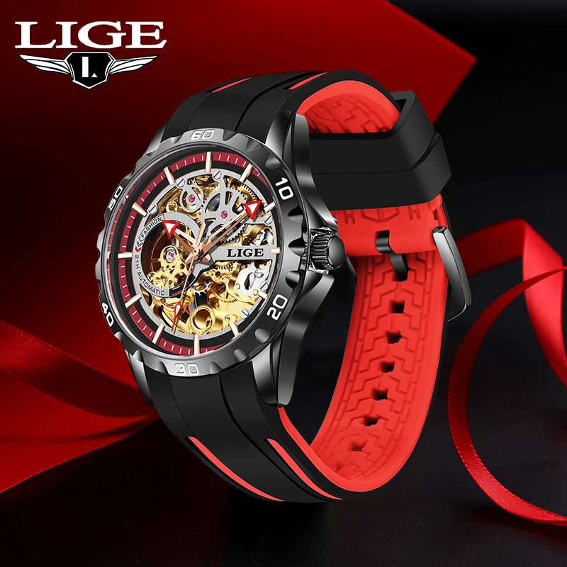 

LIGE Brand Luxury Automatic Watch Silicone Strap Business Fashion Mechanical Men's Watch Waterproof Luminous Casual Reloj Hombre