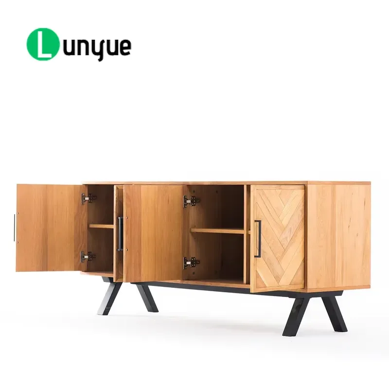 Scandinavian MDF Sideboard with Open Compartment Soft Close Metal Legs Console Table for Restaurant Living Room Storage