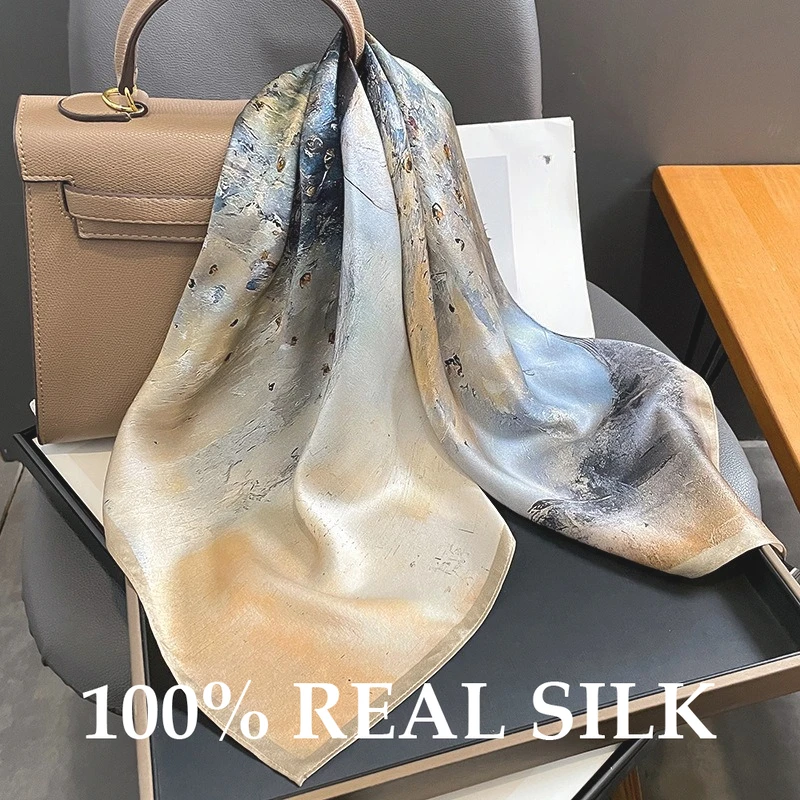 

New 100% Natural Silk Square Scarf Women Neck Hairband Foulard Bandana Scarves Female Neckerchief Wrist Headkerchief Shawl Hijab