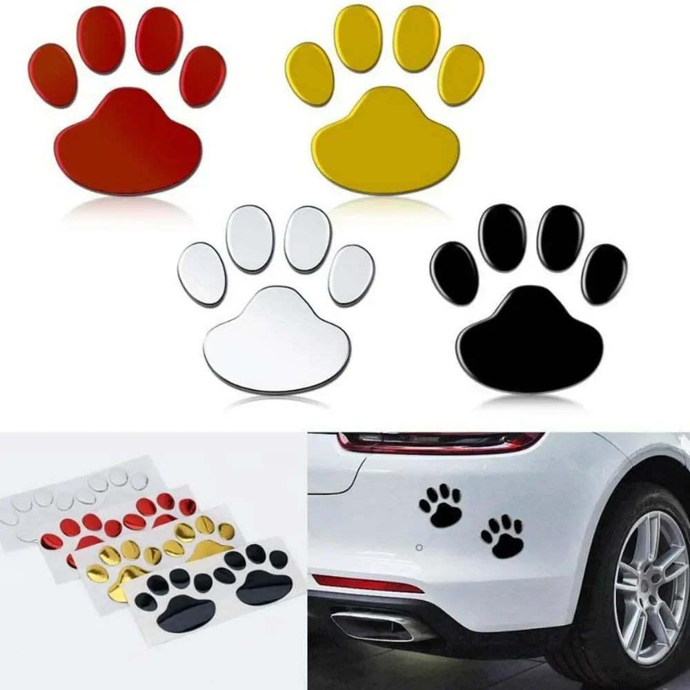 1 buah/set stiker mobil motif jejak kaki beruang kucing anjing 3D desain Keren stiker mobil perak merah hitam emas