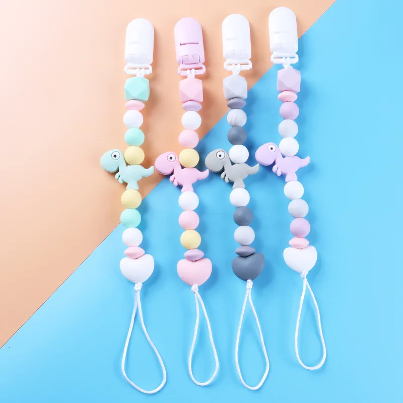 Baby Pacifier Clip Chain Teether Anti-drop Chain Small Dinosaur Silicone Bead Pacifier Chain Baby Products