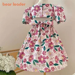 Bear Leader Girls Dresses Summer New Girls Puff Sleeve Floral Dress Fashion Dress Birthday Party Princess Dress Vestidos 3-7 Y