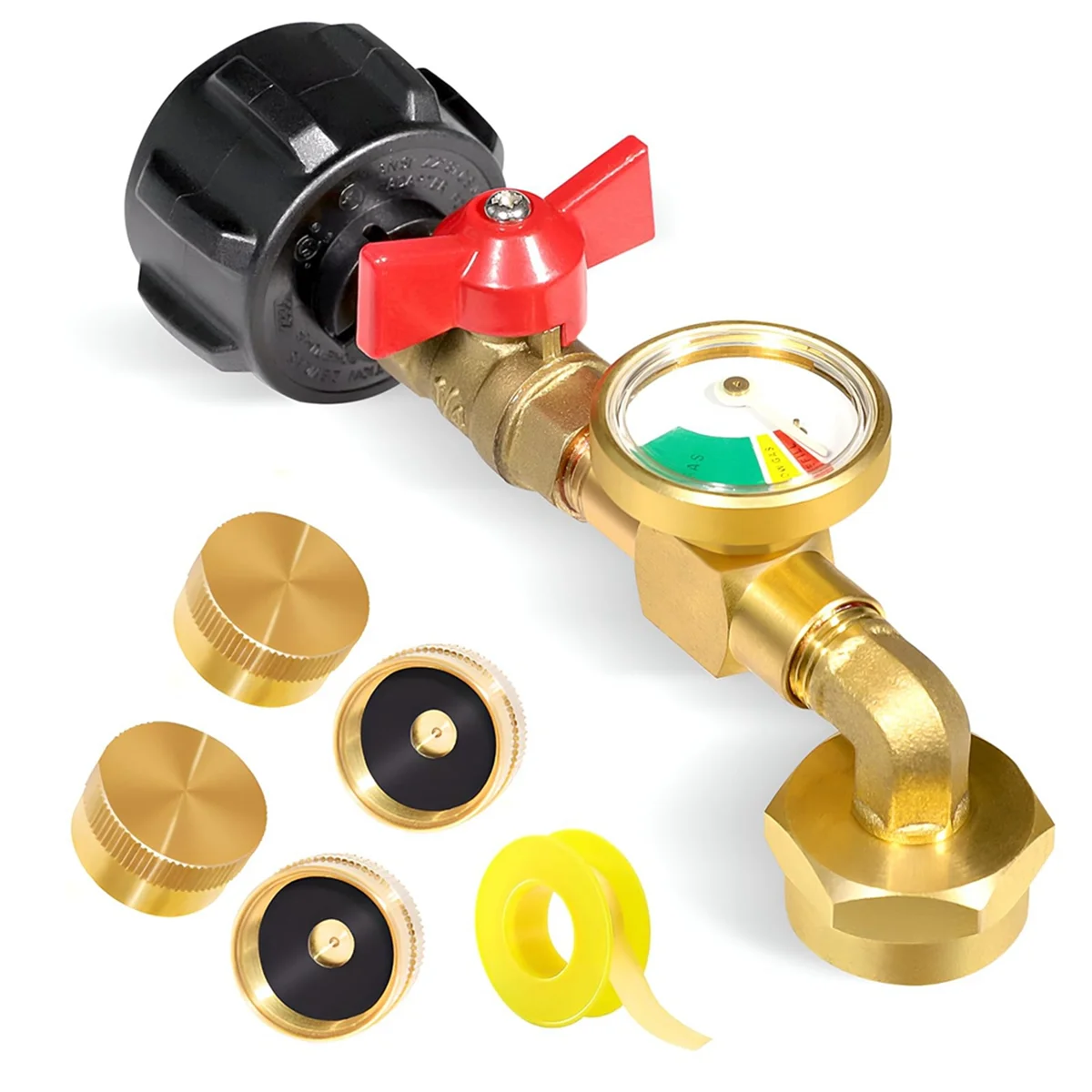 

QCC1 Propane Refill Elbow Adapter with Propane Tank Gauge, 90 Degrees Refill Pressure Adapter with ON-Off Control Valve