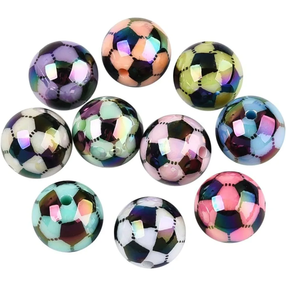 

1 Box 40Pcs Mixed Colors Soccer Focal Beads Sports Pen Beads Loose Beadable Pens Opaque Acrylic Bubblegum Ballpoint Football