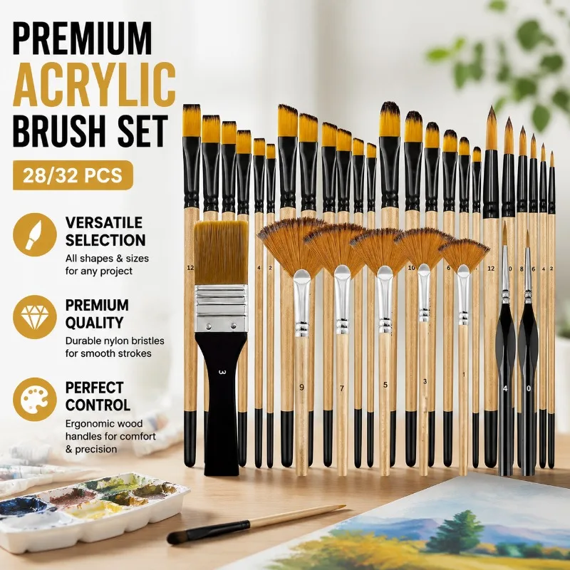 conjunto-de-pinceis-para-tinta-acrilica-cerdas-de-nylon-premium-cabo-de-madeira-incluindo-redondo-chato-filbert-leque-angulado-detalhe-fino