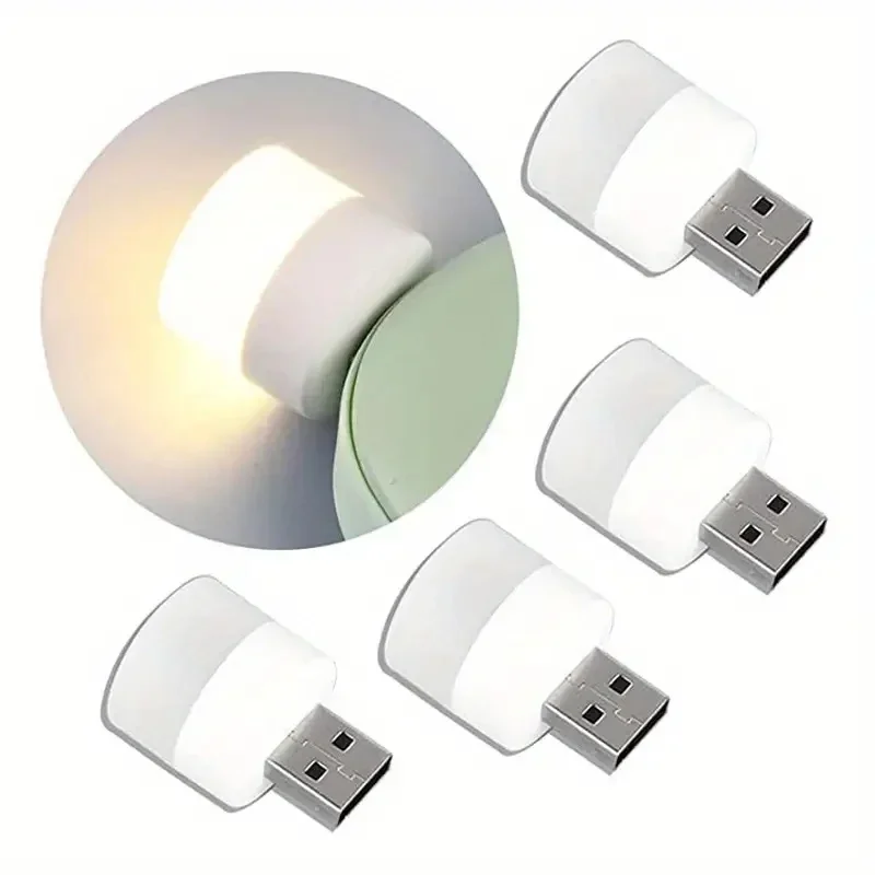 50pcs Mini USB Night Light Warm White Eye Protection Book Reading Light USB Plug Computer Mobile Power Charging LED Night Lamp