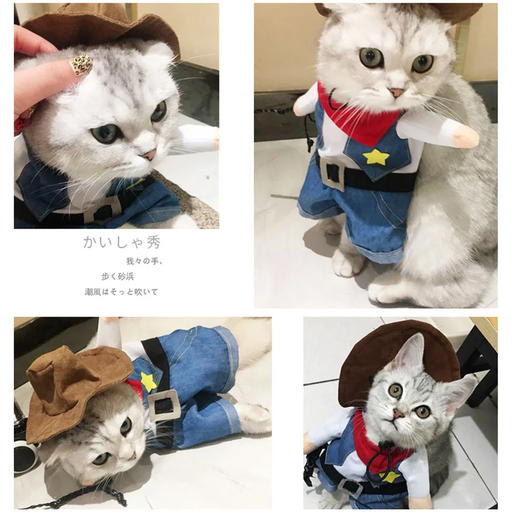 Funny Pet Dog Cat Halloween Costume Dog Cowboy Clothes Pet Dog Costumes for Small Dogs Cosplay Dressing Up Cat Party Accessories