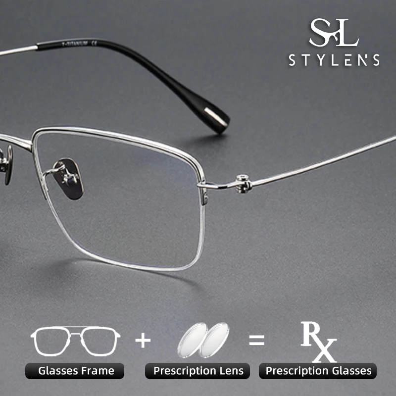 

STYLENS Pure Titanium Square Half Frame Glasses Men Women Anti Blue Light Progressive Glasses Optical Prescription Glasses 80917