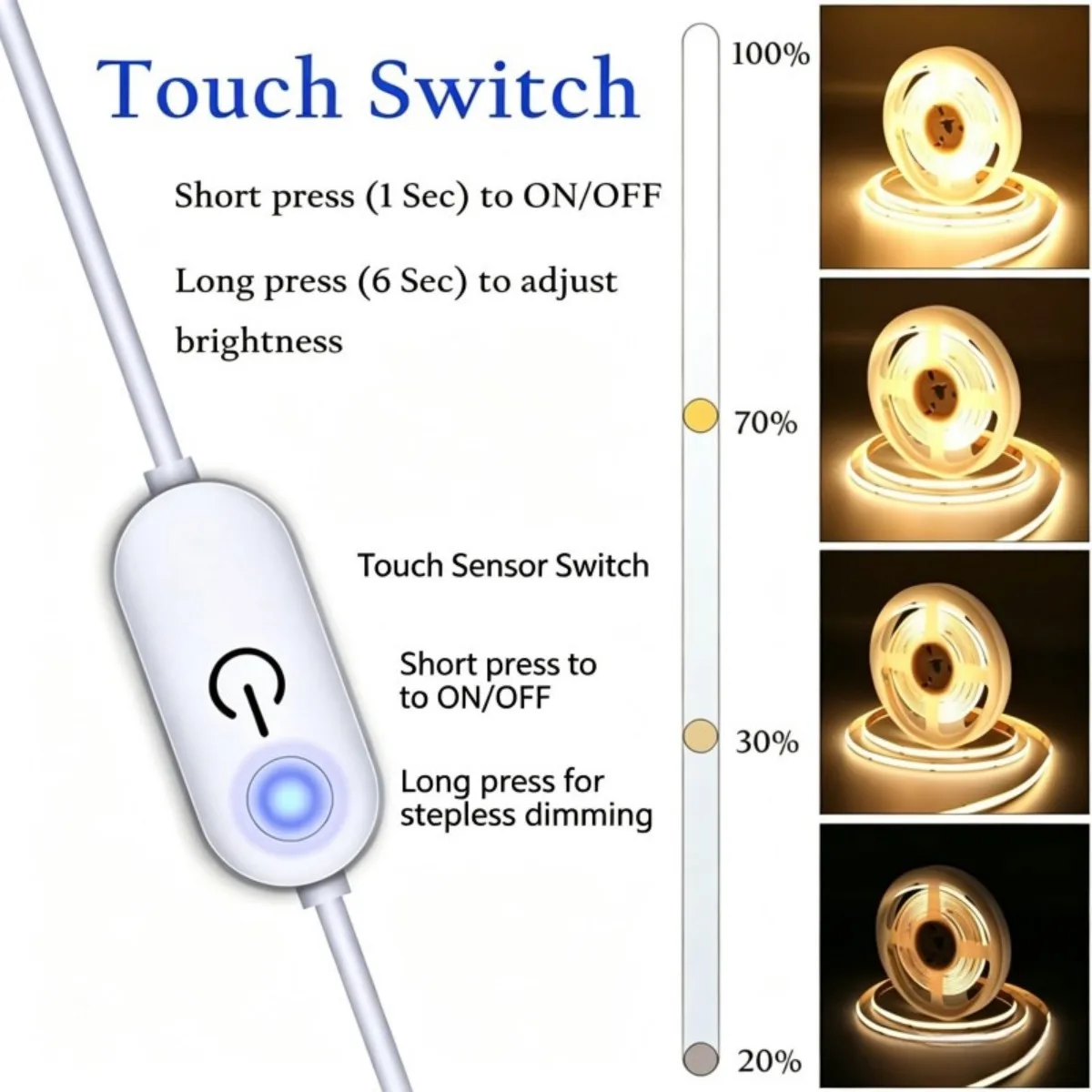 USB Touch Dimming, 5V Low-Voltage COB Lamp With No Light Spot, Self-Contained Adhesive, Wine Cabinet Wardrobe Bedroom Atmosphere