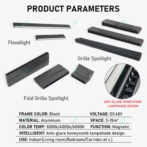Ny magnetisk spårlampa 48V LED-grillstrålkastare Spotlight taklampa spårskenslampor ingen huvudlampa belysningsdesign 10 best sales LED-skena - №3