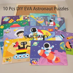 10Pcs Cute Outer Space Astronaut Theme EVA Foam Sticker Puzzle Toys for Kids Birthday Party Favors Kindergarten Rewards Pinata