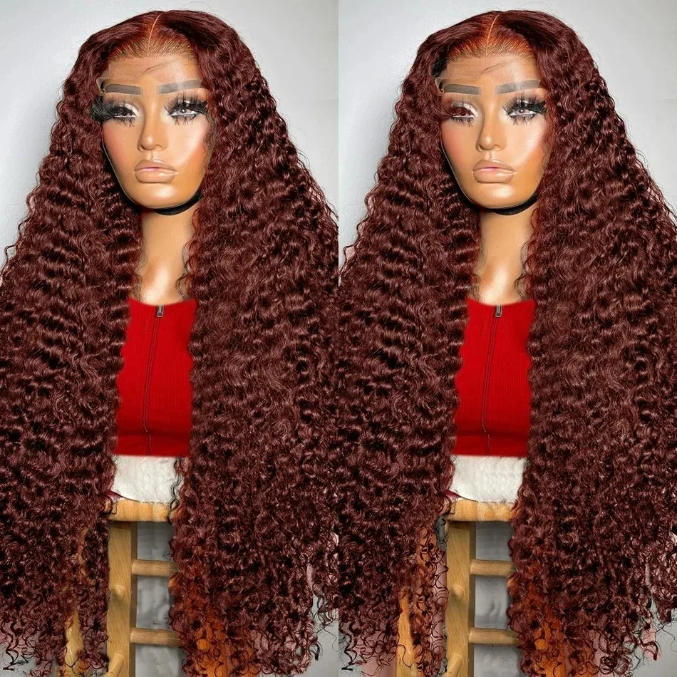 Reddish Brown 30 Inch 13x4 Lace Front Human Hair Curly Deep Wave 13x6 Lace Frontal Wig Brazilian 200 Density For Black Women