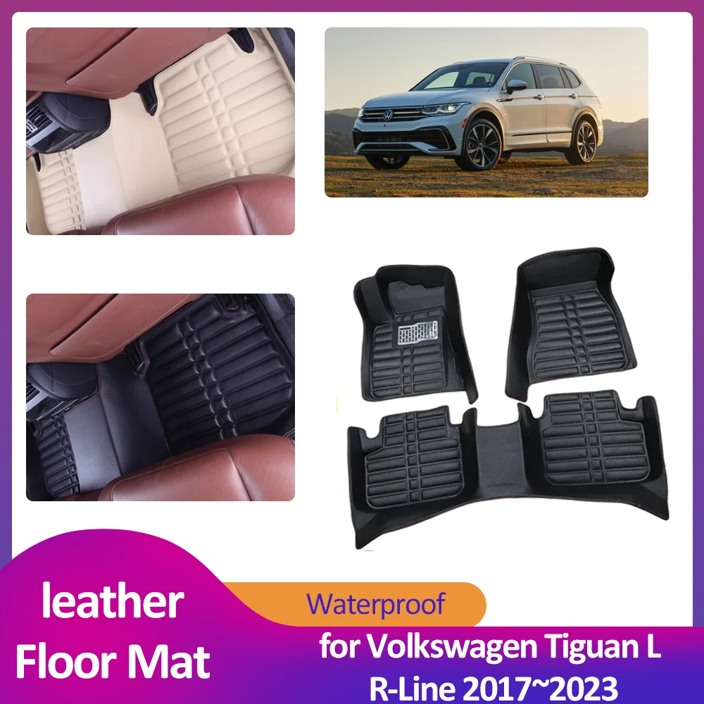 

Автомобильный напольный коврик для Volkswagen VW Tiguan L R-Line LWB 2017 ~ 2023, 2018 2019 2020 2021 2022 кожаный внутренний вкладыш для ног, водонепроницаемый коврик, аксессуары на заказ