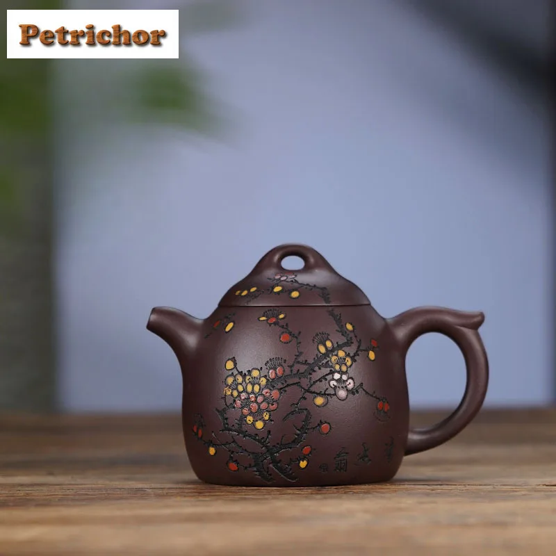 220ml Yixing Purple Clay Teapots Handmade Qin Quan Pot Raw Ore Purple Mud Kettle With Filter Chinese Zisha Tea Set Teaware Craft