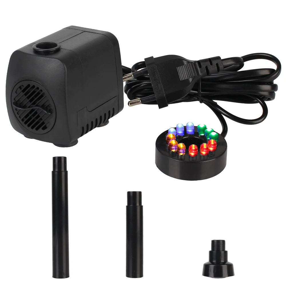 Garden Aquarium Fountain Submersible Water Pump with LED Lights Waterproof 15W EU Plug Ultra-quiet for Aquarium Outdoor Pools