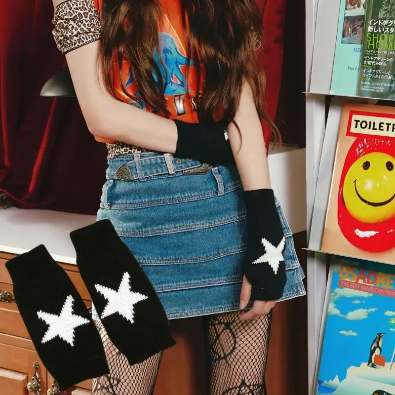 محبوك نصف اصبع قفازات النساء الدافئة لينة الشتاء القفازات Y2k الخماسي لينة اليد أصابع قفازات الذراع كم للجنسين الإكسسوارات #2