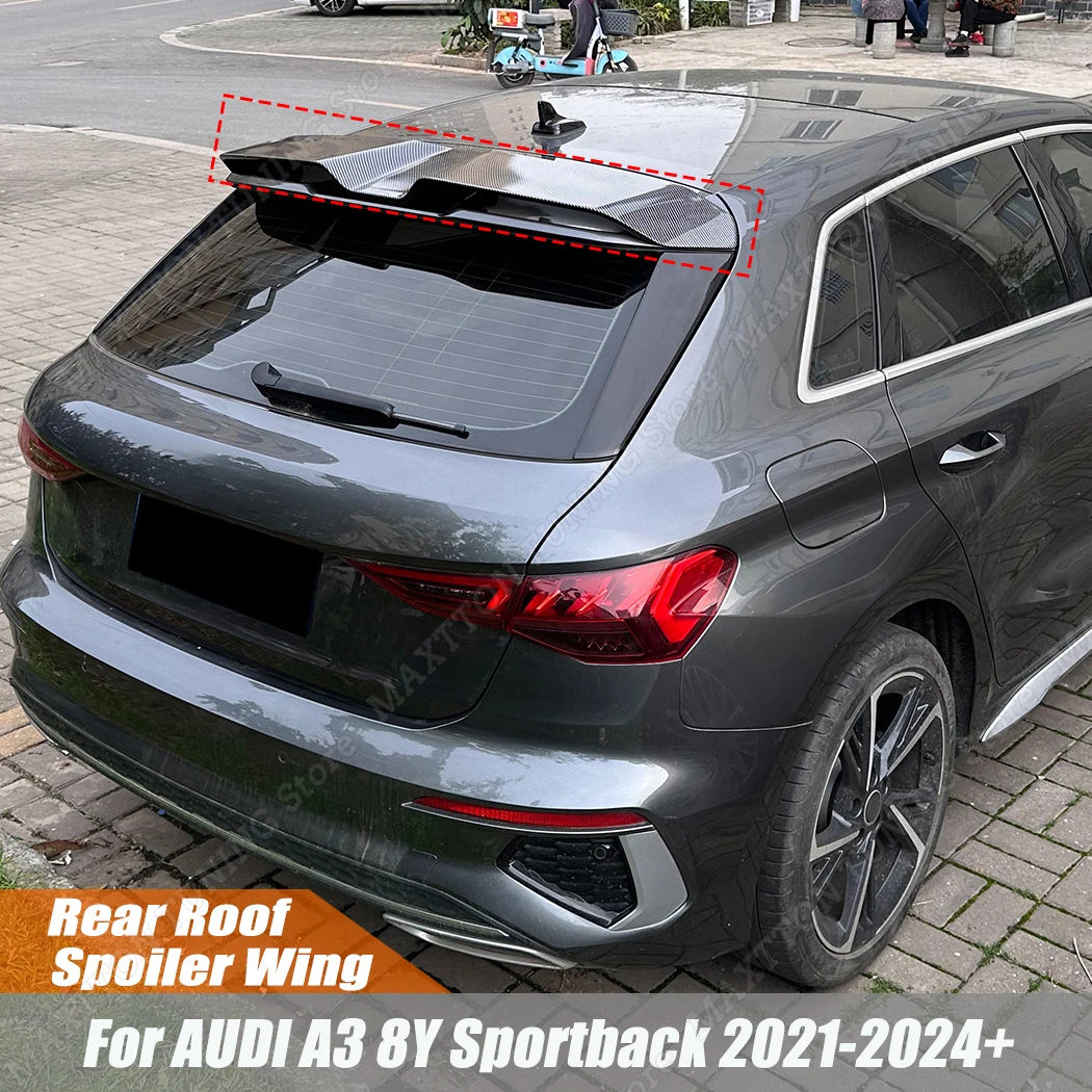 High-quality ABS Plastic Gloss Black Car Spoiler Tail Wing Decoration Rear Roof Lip Body Kit For AUDI A3 8Y Sportback 2021-2024+