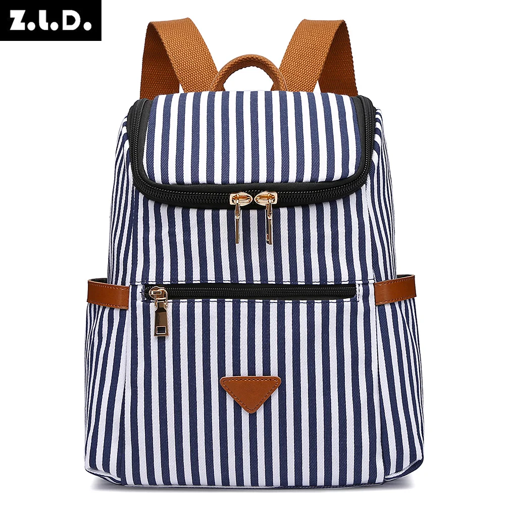 Vintage Stripe Canvas Women Backpack Fashion Travel Bag College Students Girl Schoolbag Daily Life Mommy Bags