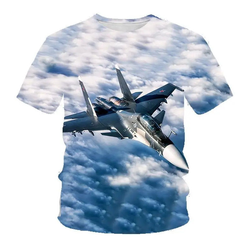 T-shirts Kawaii 3D Print Summer Aircraft Fighter T Shirt Fashion Kids Casual Boys Girls Round Neck Tshirt Children\'s clothing