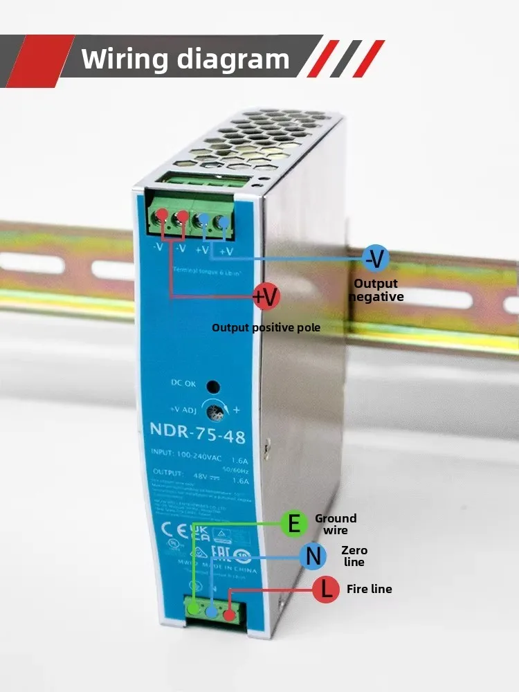DIN-Rail Switching Power Supply 220V AC to 24V/12V/48V DC 240W/120W/75W 10A/5A