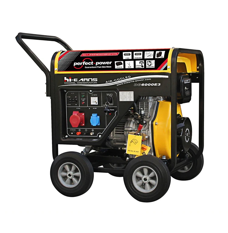 pull starting three phase Portable 5000 watts open frame air-cooled dies el generator