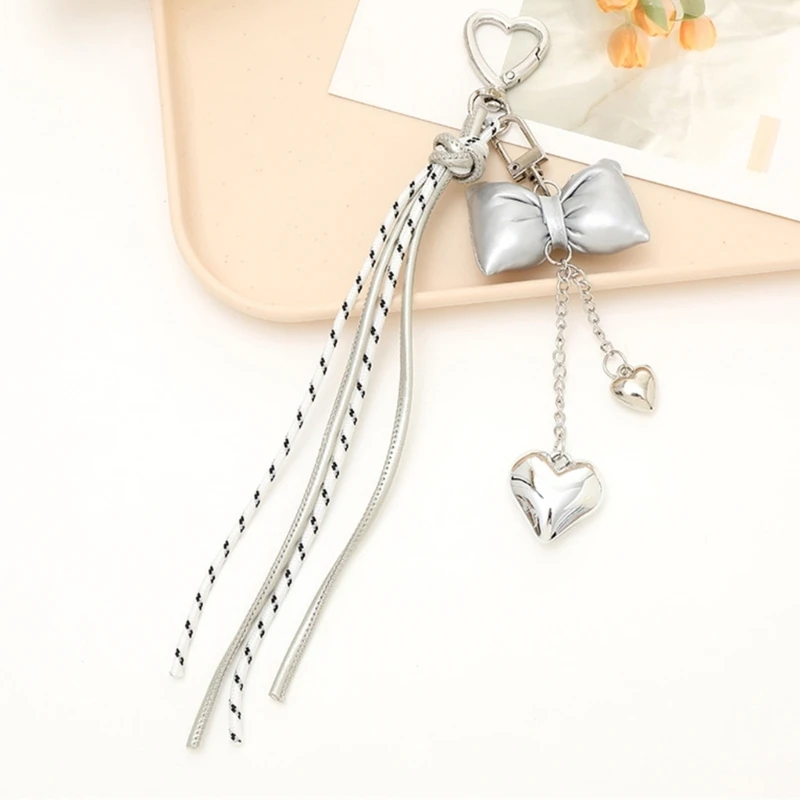 Elegant Leather Tassels Bows Bag Charm Decoration Unique Keychain Phone Ornament Bag Pendant Accessory for Daily Use