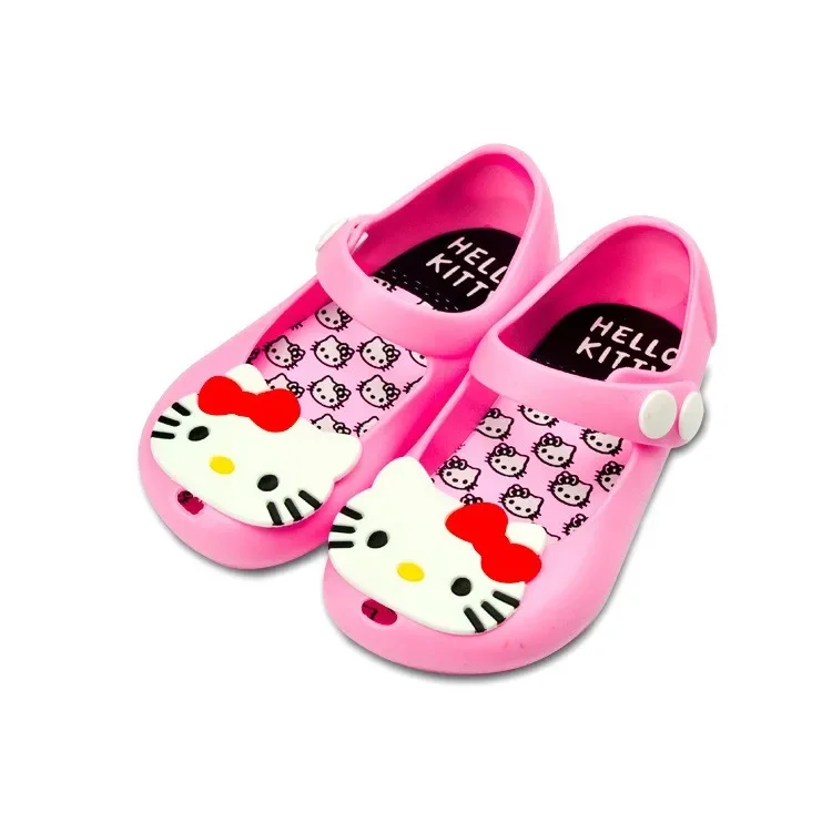 Baby Girls Summer Shoes Jelly Shoes Kids Beach Sandals Cute Sweet Cartoon Hello Kitty Soft Anti-kick Toe-covered Princess Flats