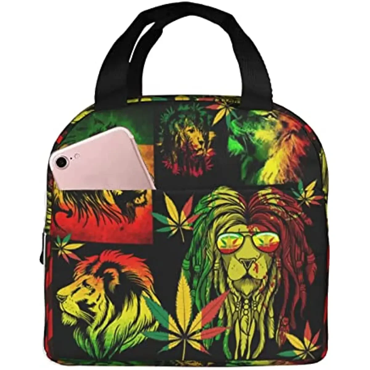 

Jamaican Flag King Lion Lunch Bag for Women Men,Insulated Lunch Box for Adult Reusable Lunch Tote Bag