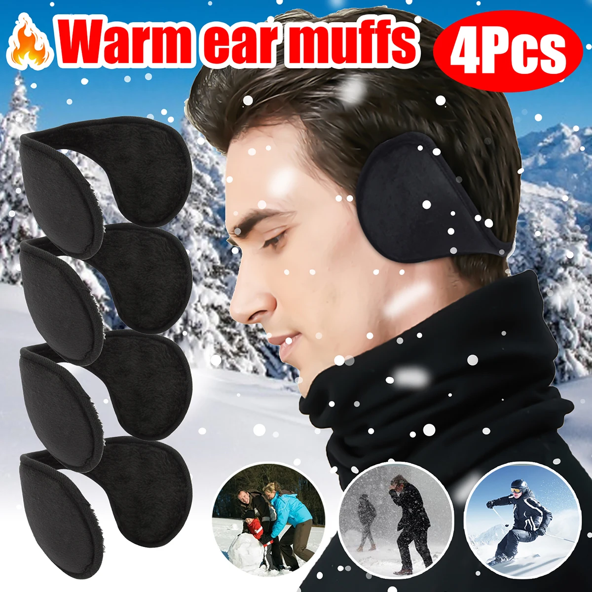 4Pcs  Warm Earmuffs Men Women Winter Outdoor Cycling Ski Fleece Ear Cover Protector Plush Soft Ear Muffs Behind the Head Band