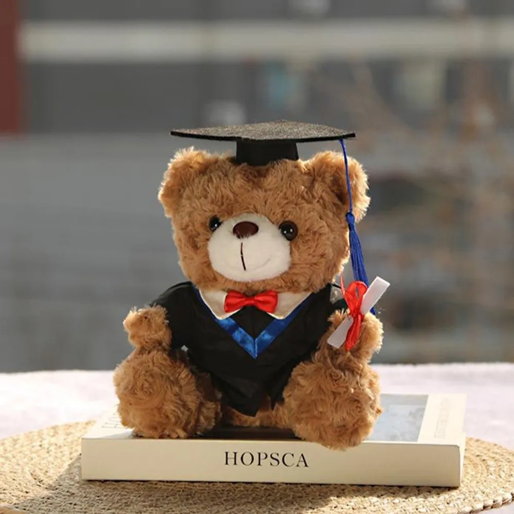 

Graduation Dr.Bear Plushie Toy 23cm Cute Design Stuffed Animal Dolls Multiple Collar Colors Soft Teddy Bear Doll Students Gift