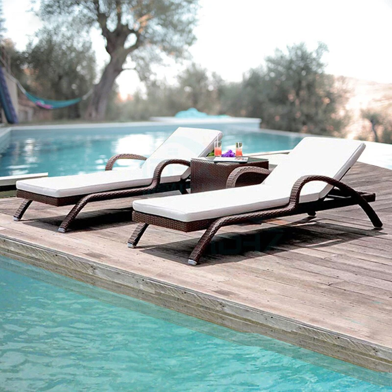 

Outdoor bed balcony rattan courtyard pool lounge chair outdoor leisure waterproof sunscreen villa swimming pool beach chair