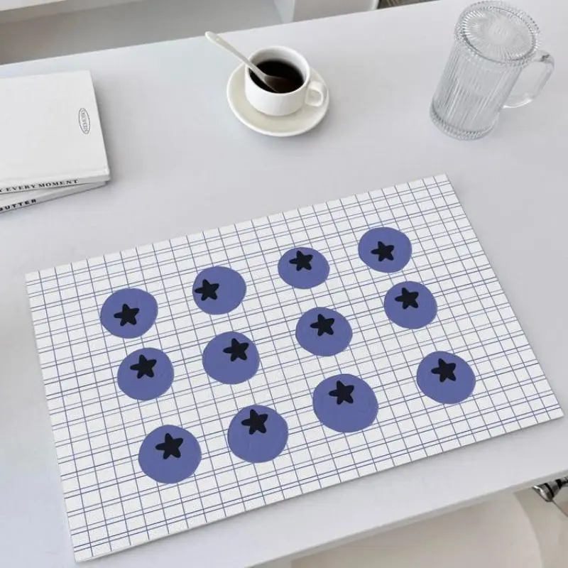 Cute Abstract Fruit Pattern  Placemat, Minimalist Apple Banana Blueberry Pear Tomato Print Table Mats, Waterproof Heat‑Resistant