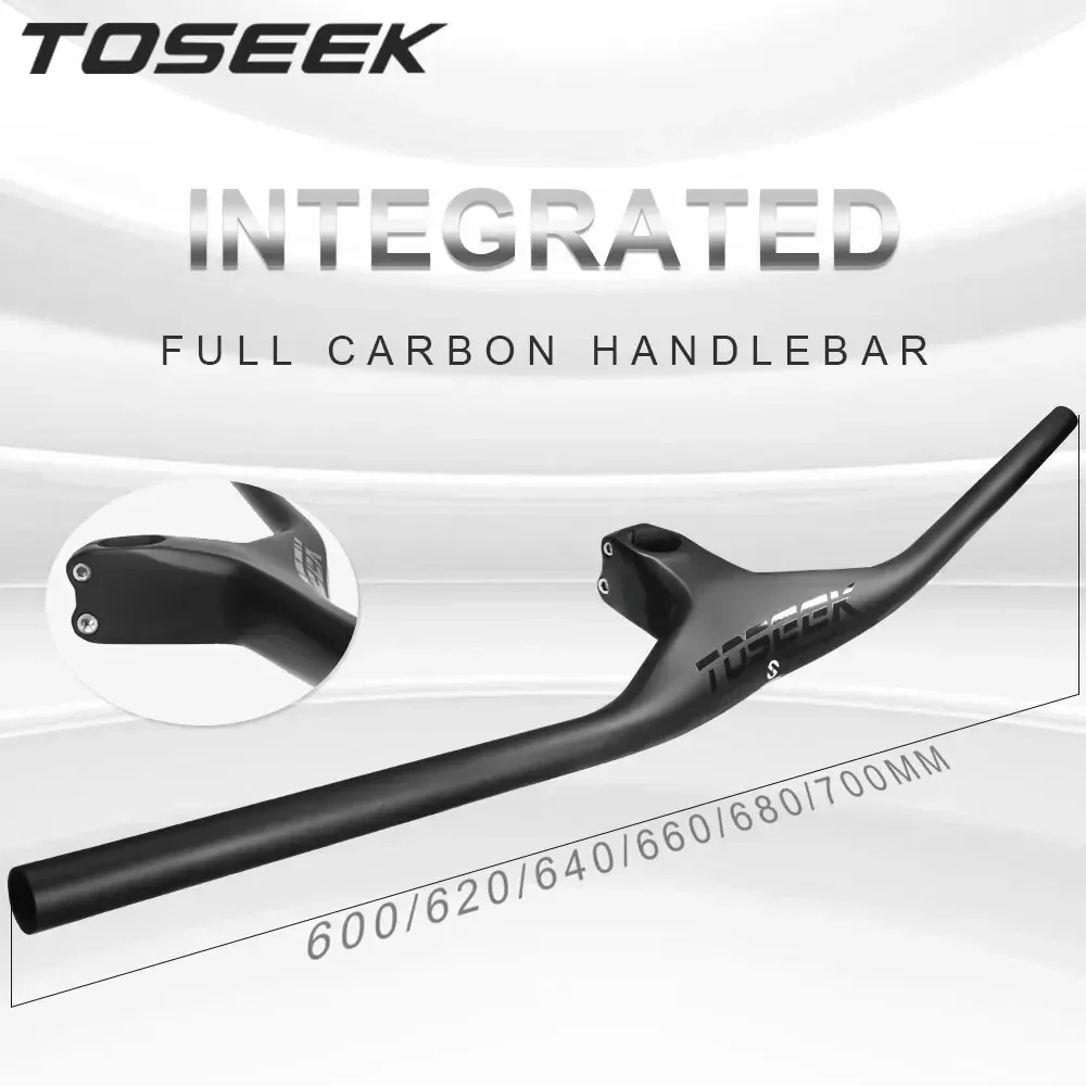 TOSEEK New Carbon Integrated Handlebar MTB Handlebars and Stem 28.6mm For Mountain Bike 70/80/90/100mm 600-700mm Bicycle Parts