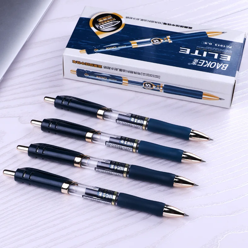BAOKE 0,5 мм/0,7 мм выдвижная офисная гелевая ручка с черными чернилами, сине-черные чернила, резиновая ручка, гладкое письмо