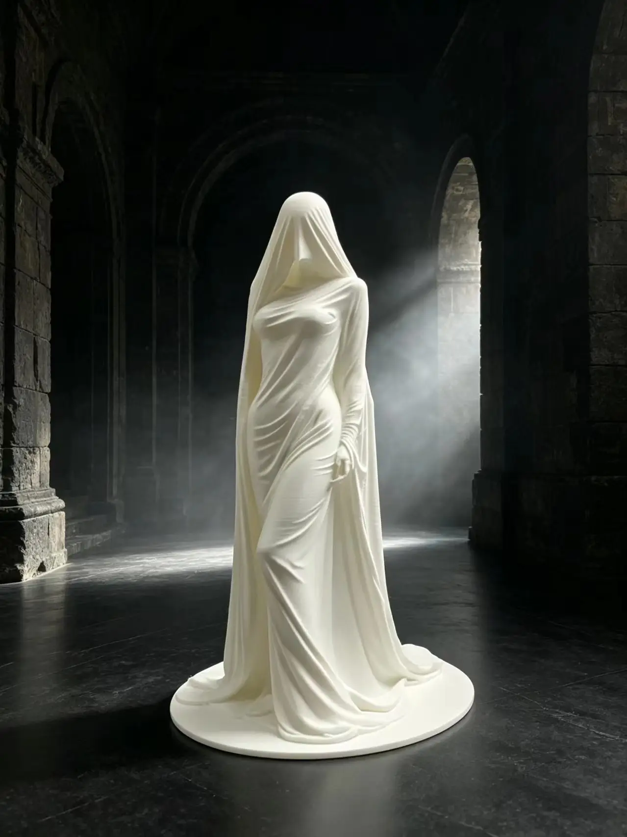 Mysterious Veiled Ghost Lady Statue No Face Female Figurine Plastic Art Sculpture Long Flowing Robe Desktop Ornament Home Tablet