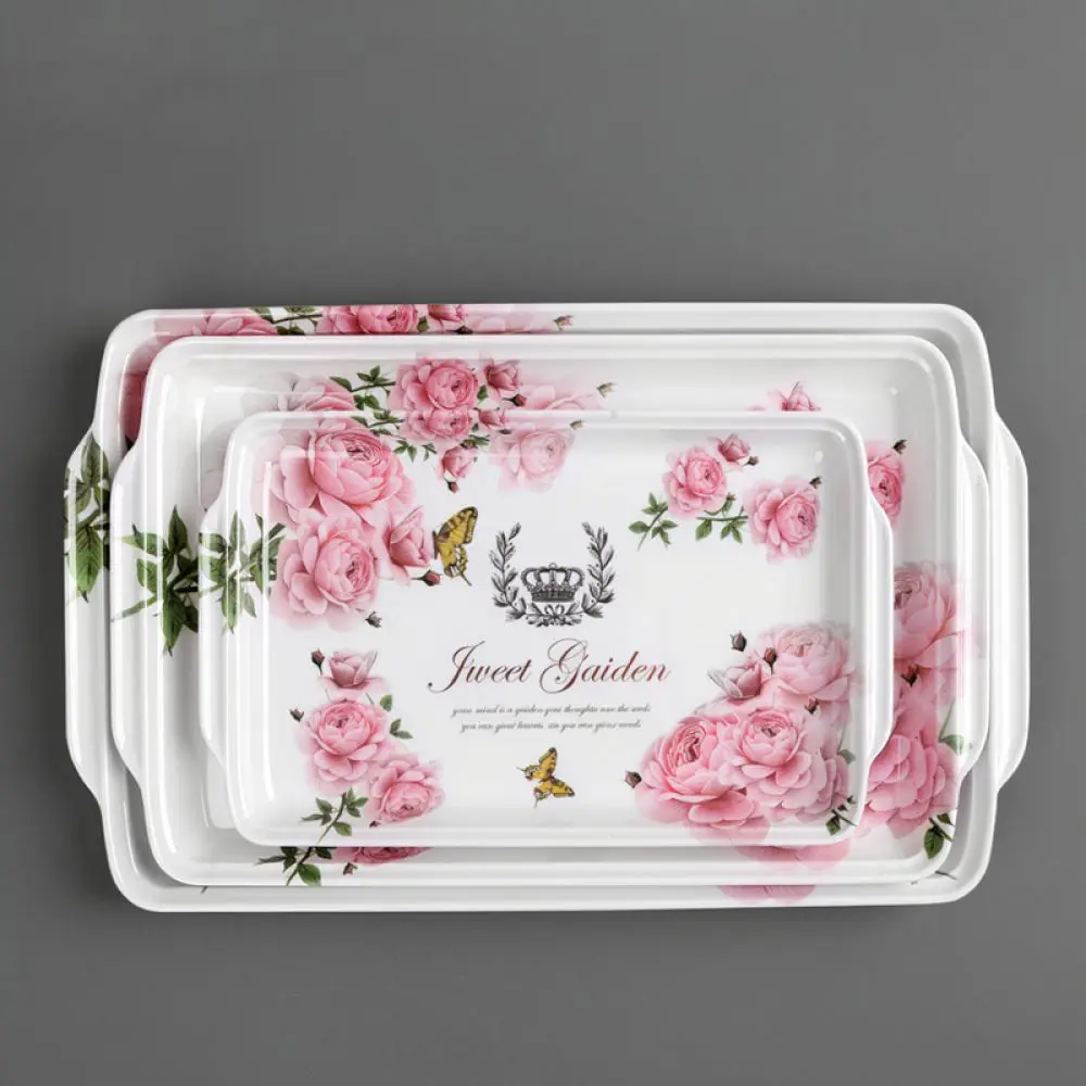 Luxury Melamine Tray Rectangular Serving Dish For Home Kitchen Tableware Organizer Tea Coffee Cup Fruit Pastry Plate