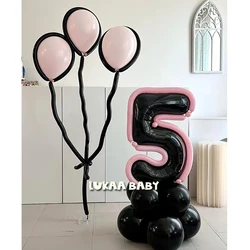 Black Pink Birthday Bow Balloons Bouquet Set Number Foil Balloon Decor Adult Kids Baby Shower Decor Ballon Wedding Supplies