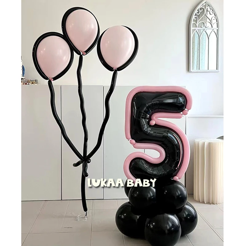 Czarny różowy kokarda urodzinowa balony zestaw bukietów numer balon foliowy wystrój dla dorosłych dzieci Baby Shower Decor Ballon materiały ślubne