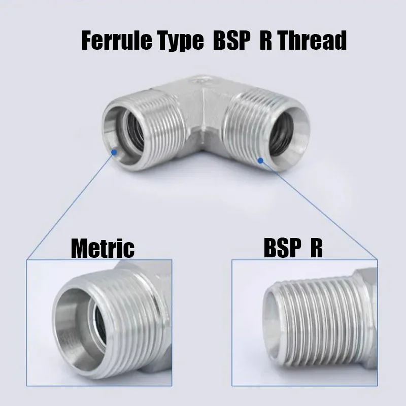 Ferrule Right angle Adapter Elbow Connector Carbon steel Transition Pipe Joint BSPtoMetric1/8