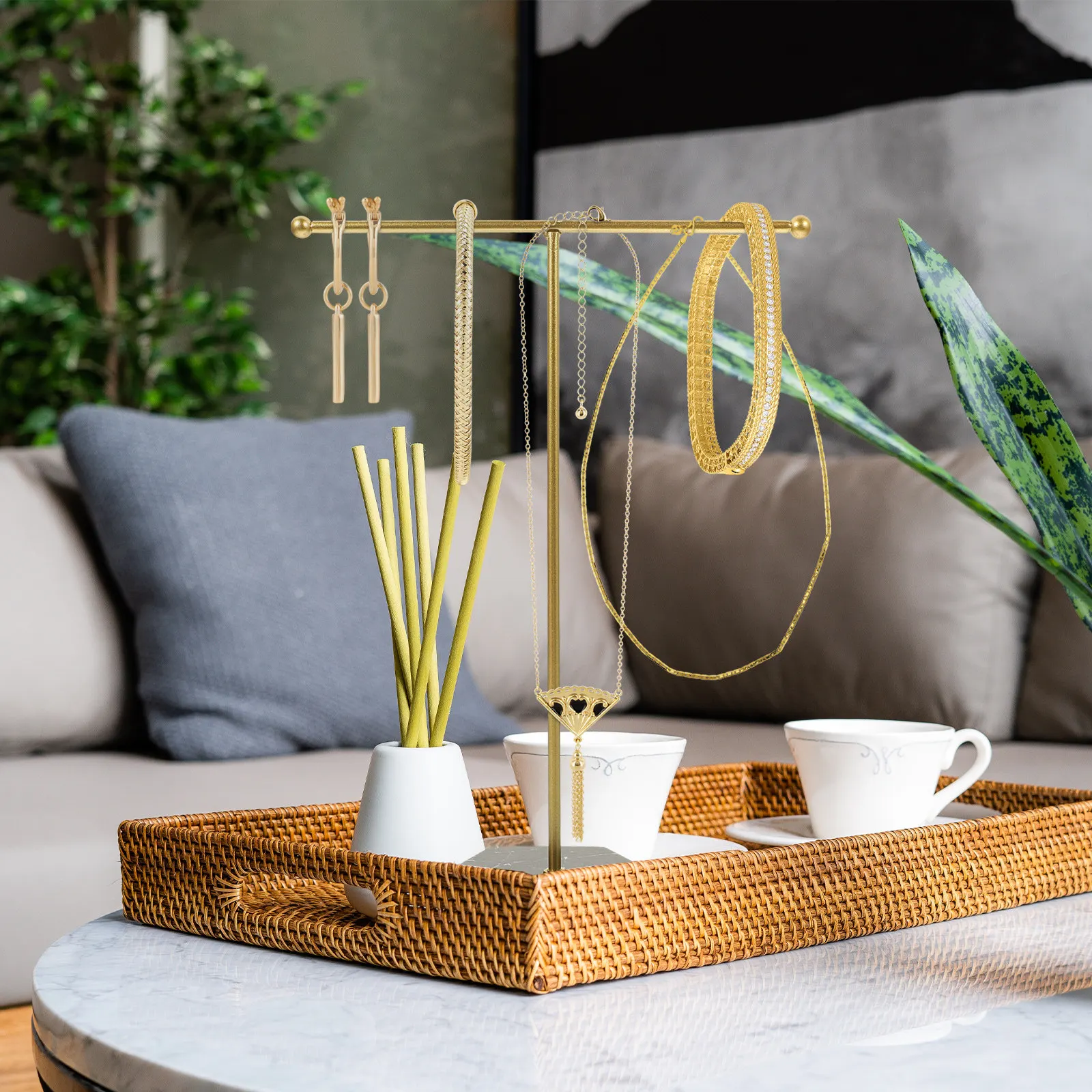 

Earring Display Rack T-Shape Jewelry Organizer Metal Resin Construction Simple Elegant Design Excellent Texture for Earrings