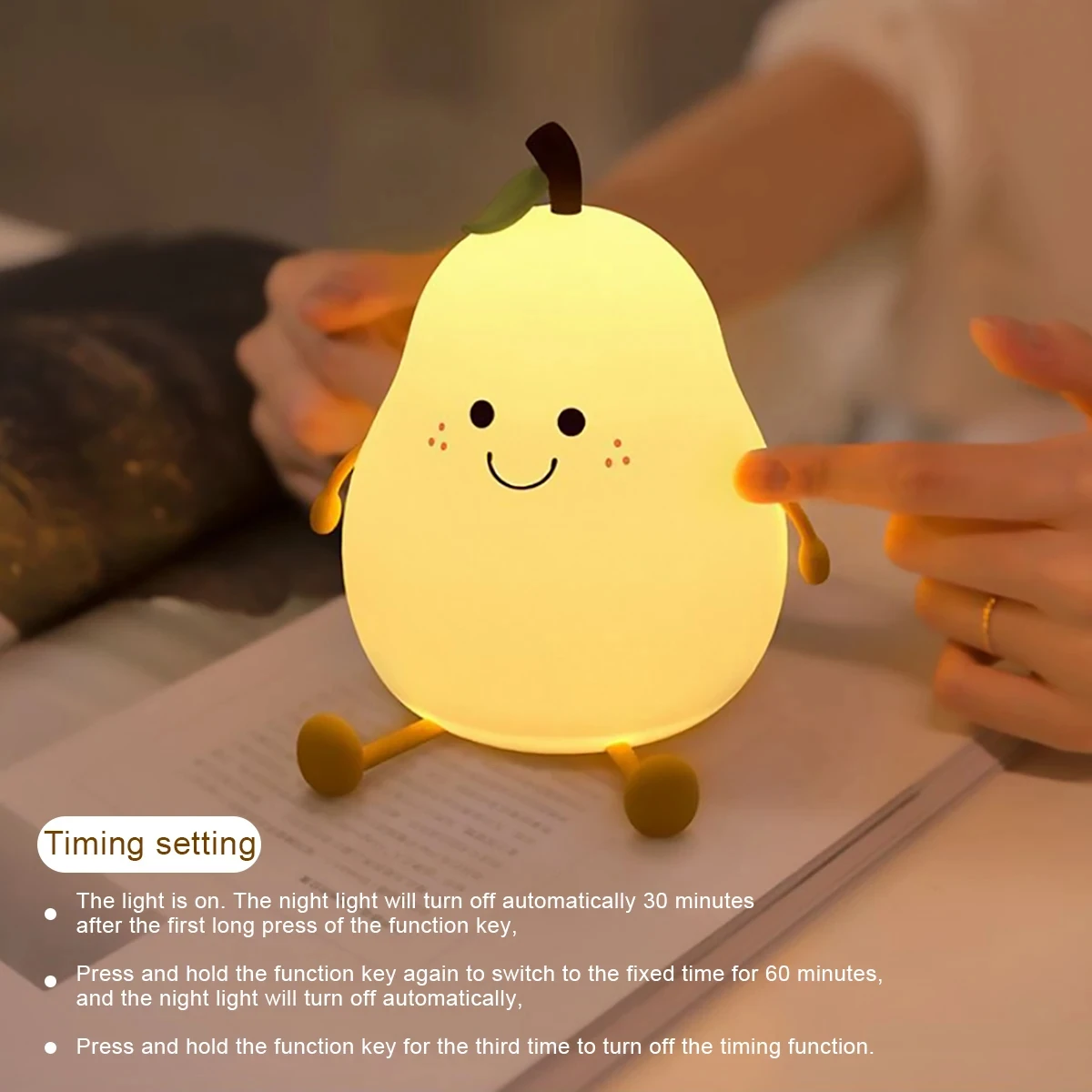 Night Lights for Kids Pear Shaped Cute Silicone Nightlight 7 Colors Dimmable Night Lamp USB Charging for Bedroom Bedside Room